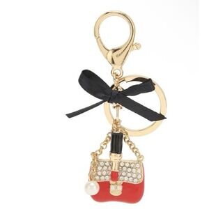 Crystal Keychain Handbag Lipstick Pearl Charm Pendant Key Ring Purse‎ Bag Charm